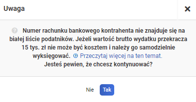 Wartość transakcji a biała lista podatników VAT w systemie wfirma.pl
